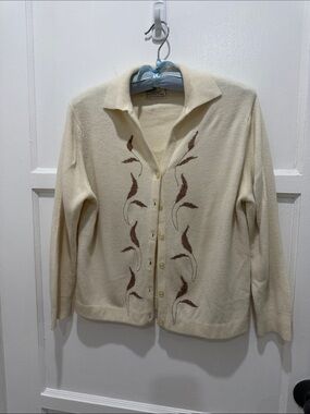 Cream Embroidered Button-Up Vintage Cardigan